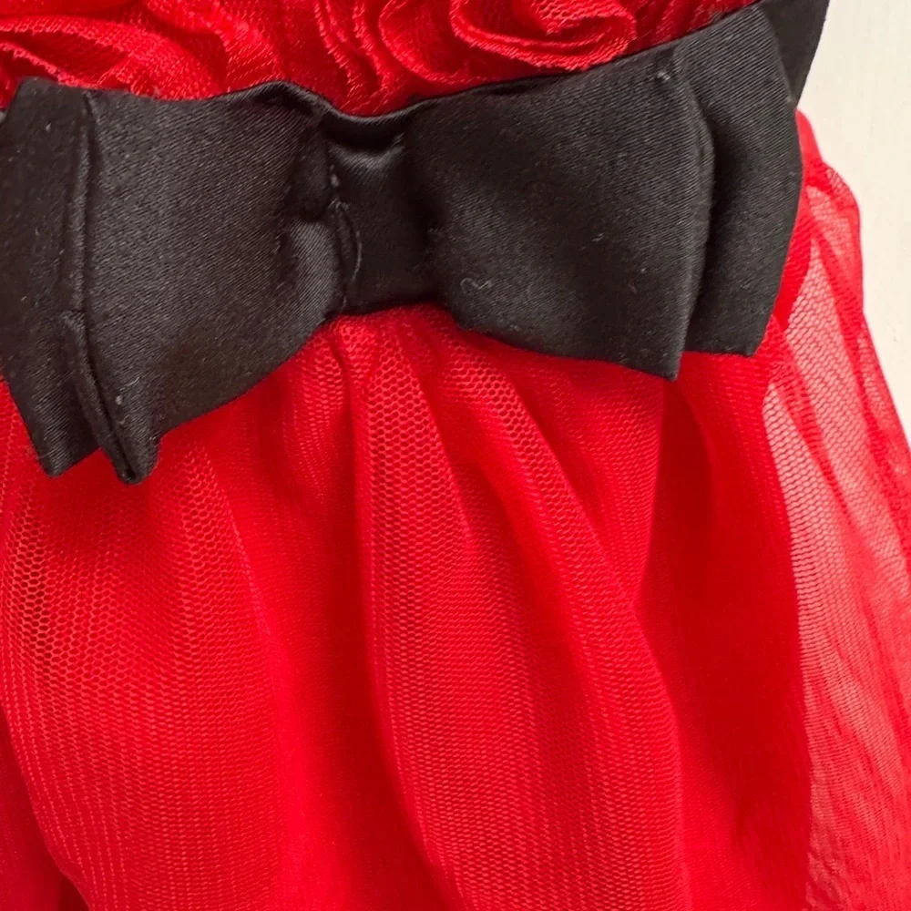 Healthtex 3T Girls Red & Black Rosette Poplin Short Sleeve Shirt Blouse